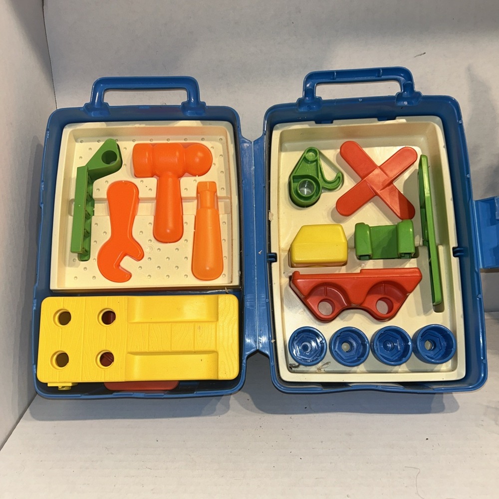Tuff Stuff Workshop Tool Kit Blue Box Set Work Bench Vtg Kids Toy 1978 Mattel